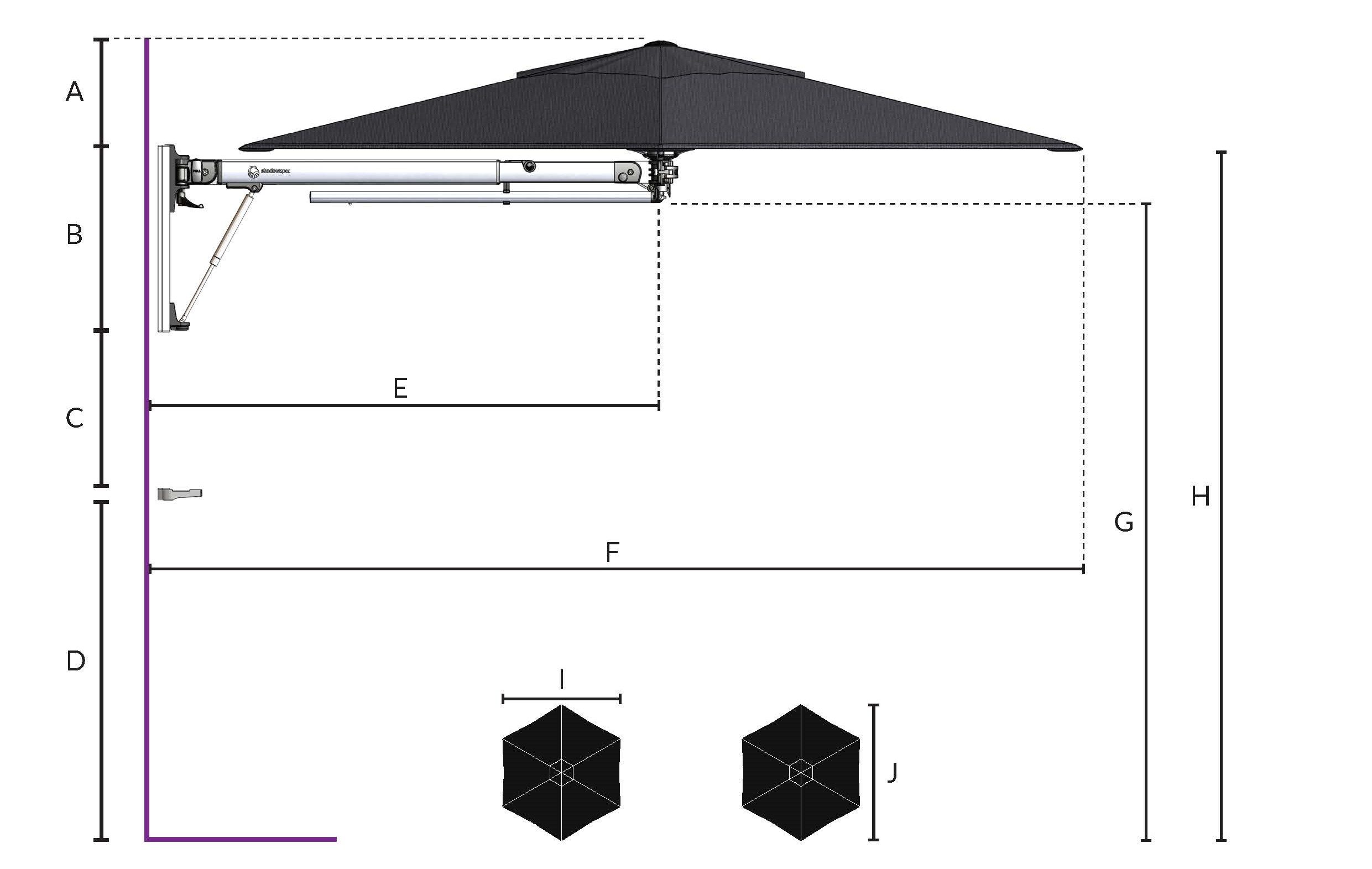 Wall mounted umbrella sizes and configurations