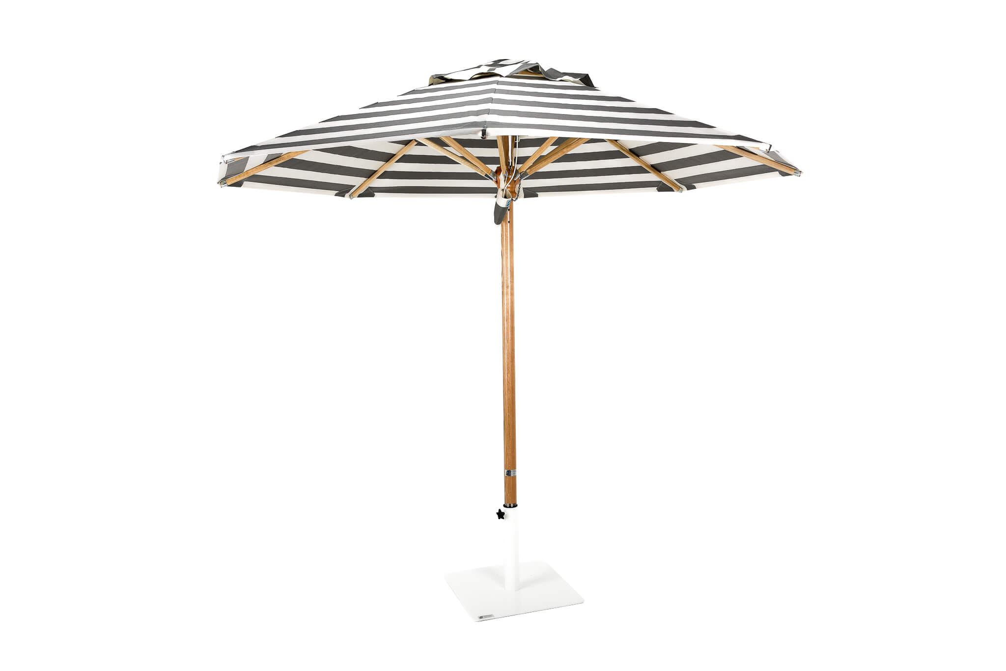 Made in the Shade Outdoor Umbrella with Slate and Linen Striped Coloured Canopy