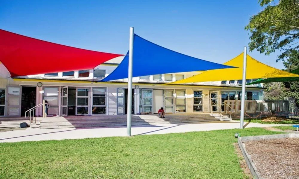 Colourful shade sails outside school
