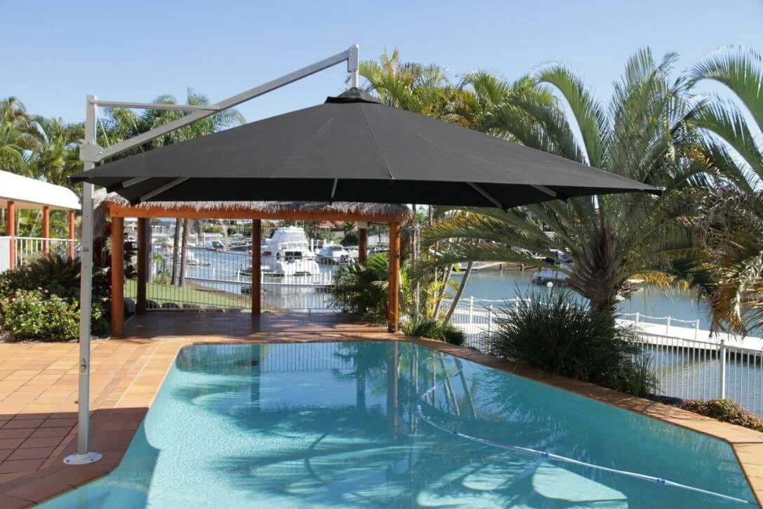 Black Umbrella on open pool